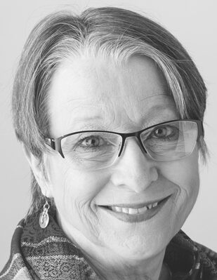 Elderly woman in black-and-white photo