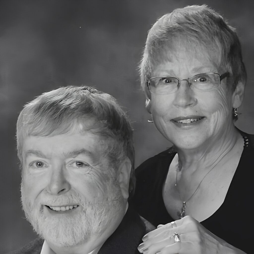 Smiling senior couple black-and-white portrait