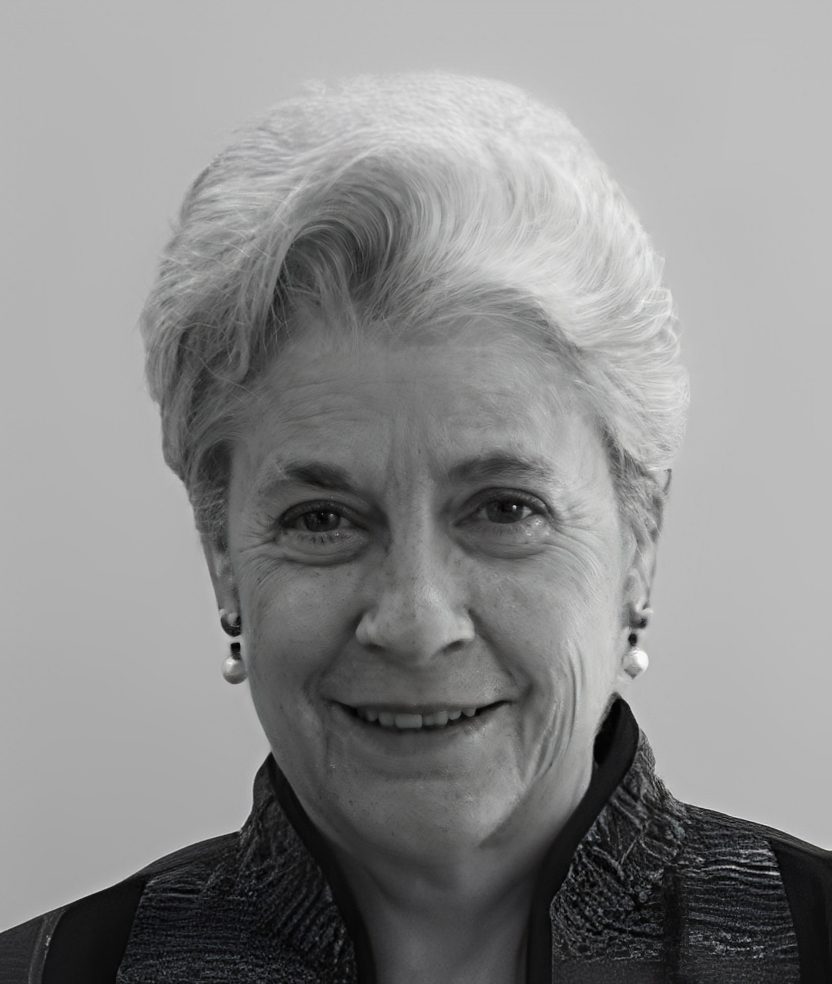 Grayscale portrait of smiling older woman