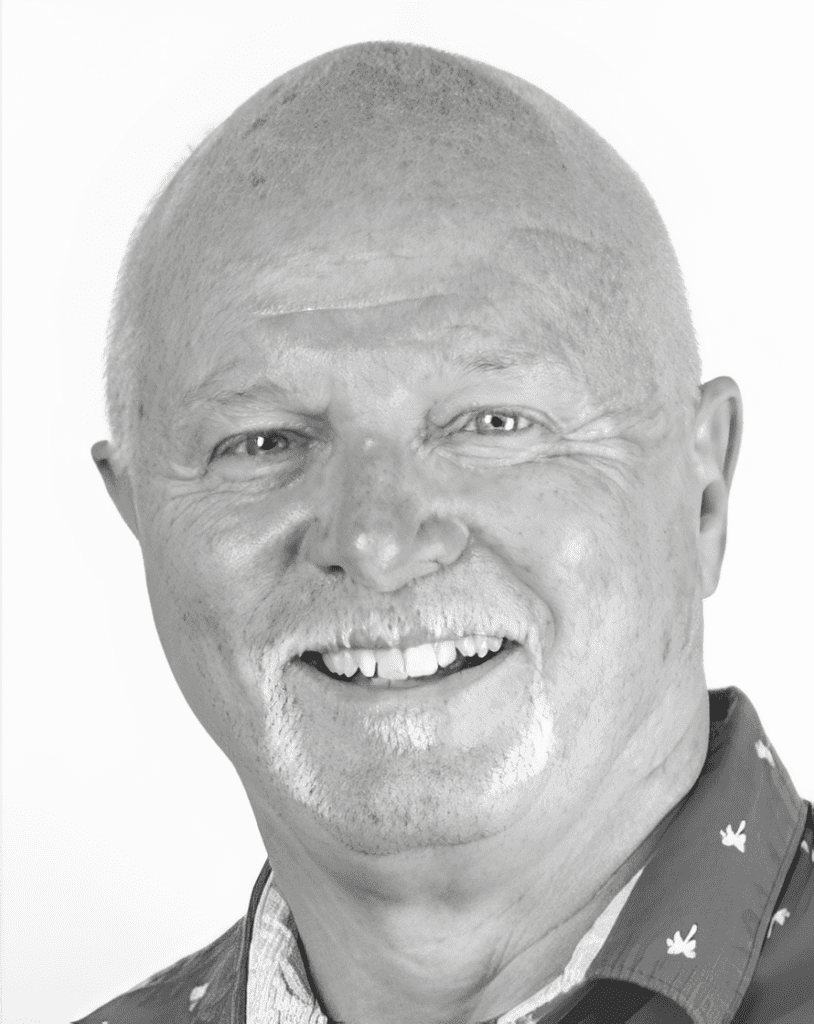 Smiling bald man with mustache