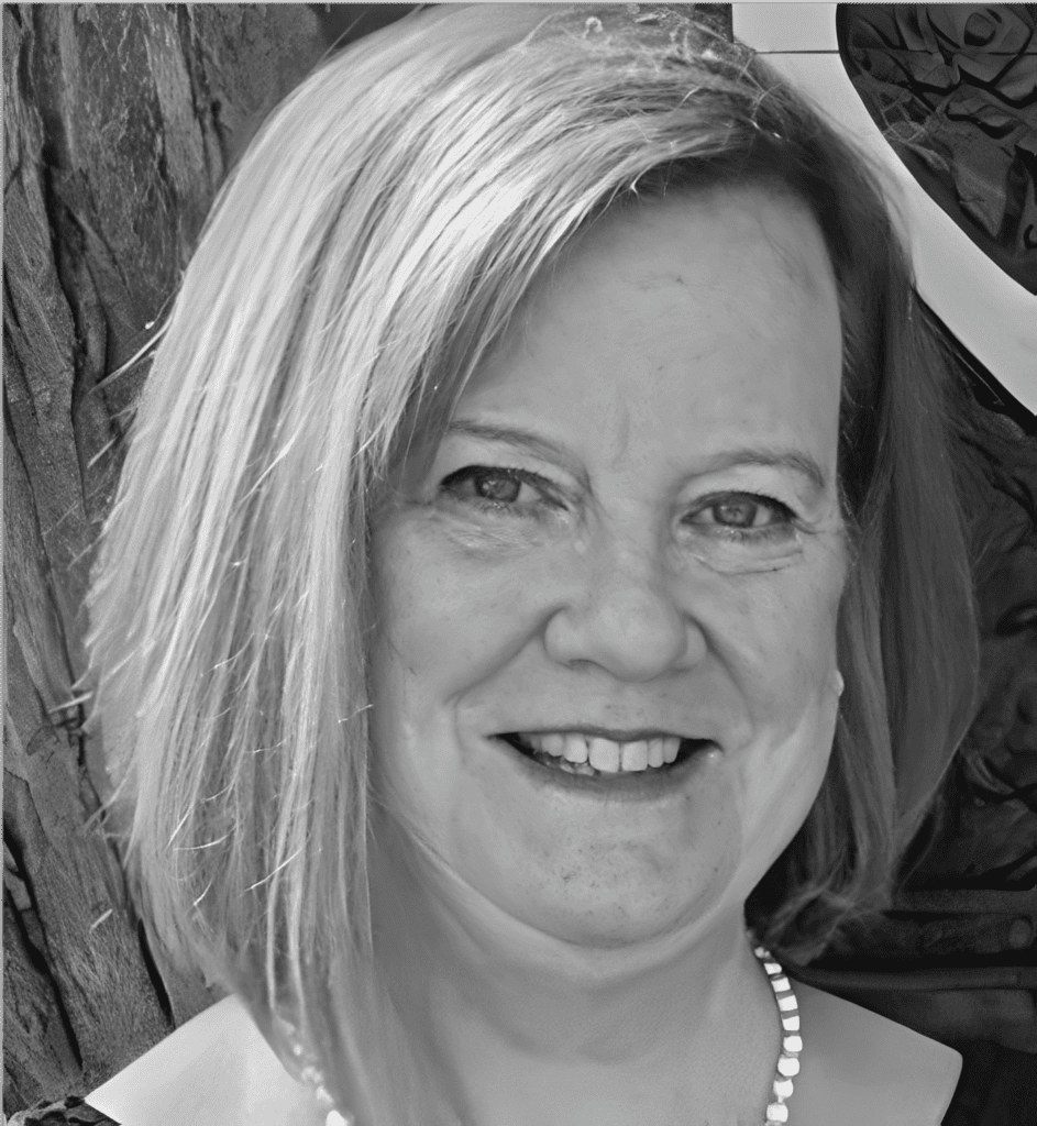 Smiling middle-aged woman with short hair